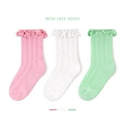 Baby Socks Fancy Lace Girls Solid Cotton Socks Spring Summer Candy Color Thin Mesh Socks Princess Style A L(6-8 year-old)